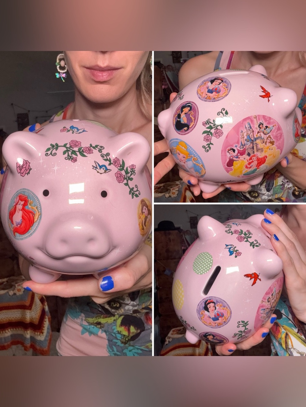 Disney Pink Princess Ceramic Piggy Bank with Multicolor Princess Artwork